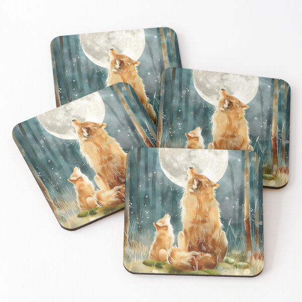 Item preview, Watercolor Wolf Moonlight Woodland Illustration designed and sold by WabiSabiSjak.