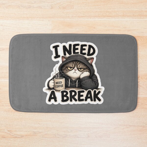 Item preview, I Need A Break Cat Sticker | Funny Tired Cat Meme | Grumpy Coffee Cat designed and sold by K-Vibe Design Studio.