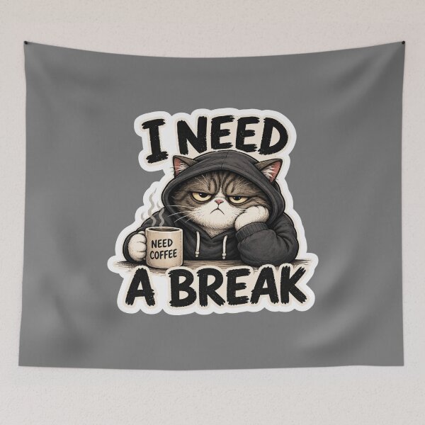 Item preview, I Need A Break Cat Sticker | Funny Tired Cat Meme | Grumpy Coffee Cat designed and sold by K-Vibe Design Studio.