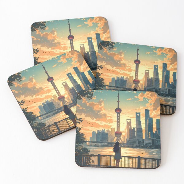 Item preview, Anime Girl Dreaming at The Bund Shanghai Pastel Travel Illustration designed and sold by JacksoonLester.