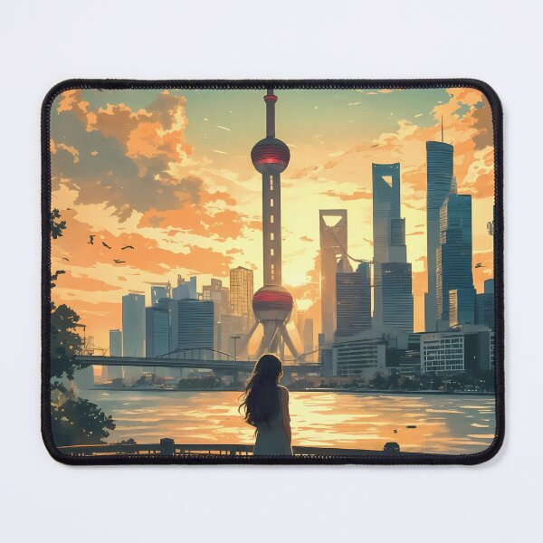 Item preview, Anime Girl Dreaming at The Bund Shanghai Pastel Travel Illustration designed and sold by JacksoonLester.