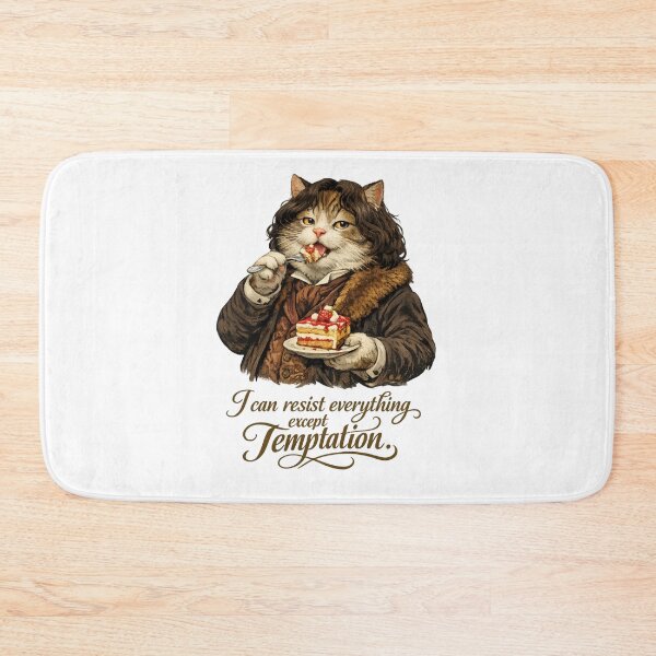 Item preview, Oscar Wilde Cat Illustration, Funny Fat Cat Eating Cake, “I Can Resist Anything Except Temptation” Quote Art, Literary Humor Gift, Aesthetic Vintage Style Cat Print designed and sold by Donsean22.