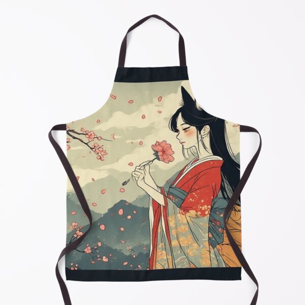 Item preview, Kitsune Fox Girl Anime Art Print – Fox Spirit with Sakura and Mountains, Japanese Mythology Wall Art designed and sold by ukiyo-beasts.