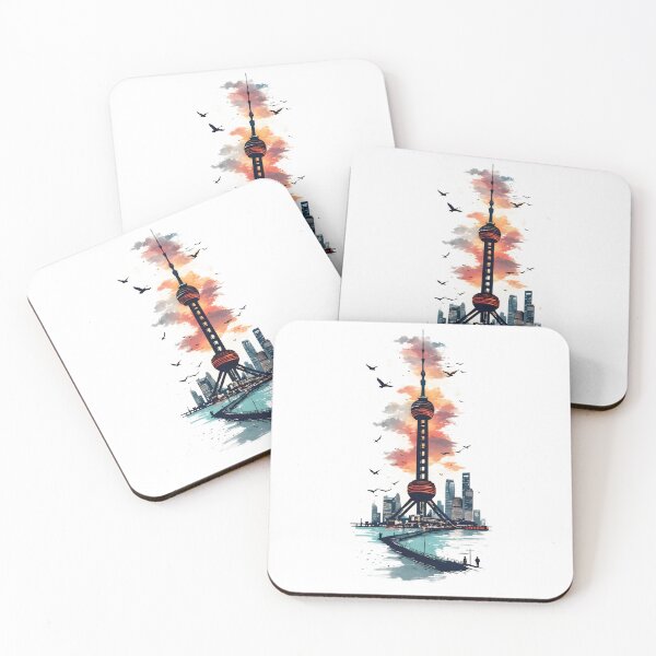 Item preview, The Bund Shanghai Negative Space Skyline Minimal Travel Art designed and sold by JacksoonLester.