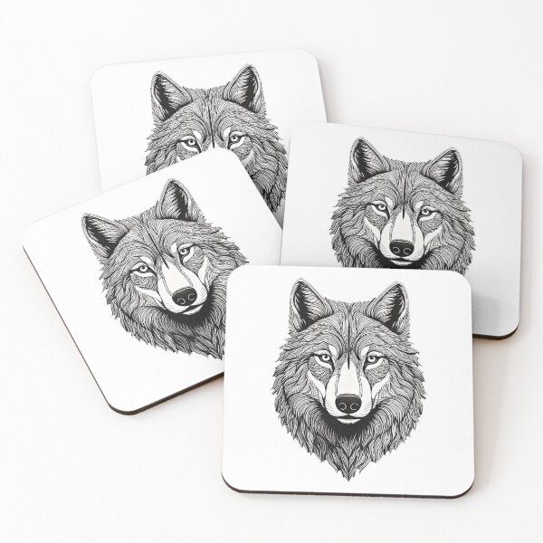 Item preview, Black and White Wolf Head Drawing – Minimalist Alpha Wolf Tattoo designed and sold by CattlettArt.