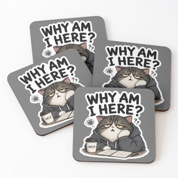 Item preview, Why Am I Here Cat Sticker | Funny Confused Cat Meme | Relatable Mood designed and sold by K-Vibe Design Studio.