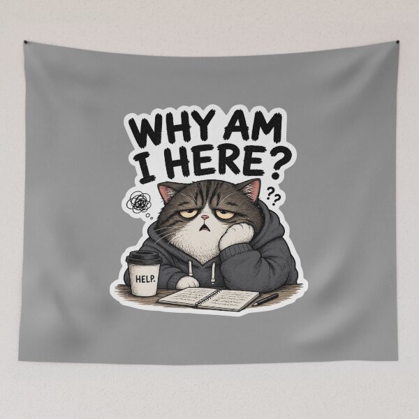 Item preview, Why Am I Here Cat Sticker | Funny Confused Cat Meme | Relatable Mood designed and sold by K-Vibe Design Studio.