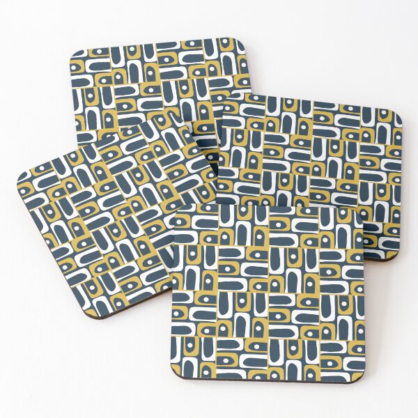 Item preview, Mid Century Modern Abstract Geometric Piquet Multi Pattern in Mustard Navy Blue White designed and sold by kierkegaard.