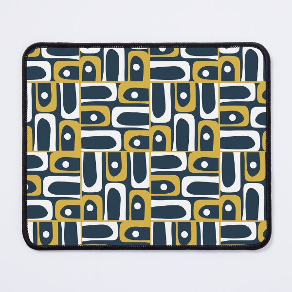 Item preview, Mid Century Modern Abstract Geometric Piquet Multi Pattern in Mustard Navy Blue White designed and sold by kierkegaard.