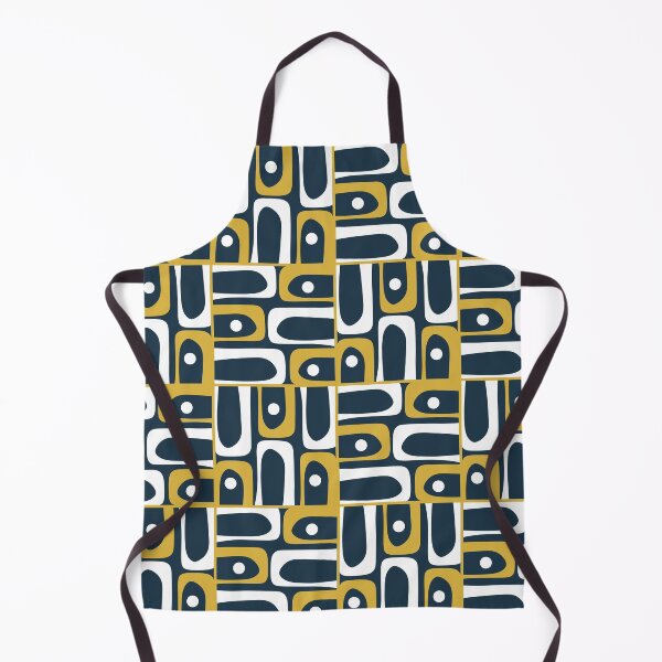 Item preview, Mid Century Modern Abstract Geometric Piquet Multi Pattern in Mustard Navy Blue White designed and sold by kierkegaard.