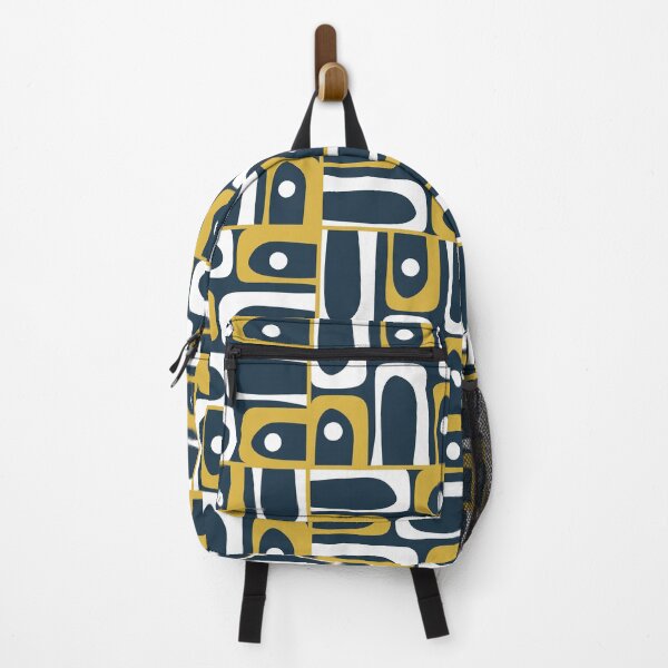 Item preview, Mid Century Modern Abstract Geometric Piquet Multi Pattern in Mustard Navy Blue White designed and sold by kierkegaard.