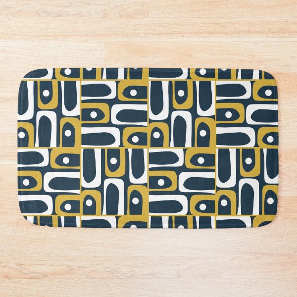Item preview, Mid Century Modern Abstract Geometric Piquet Multi Pattern in Mustard Navy Blue White designed and sold by kierkegaard.