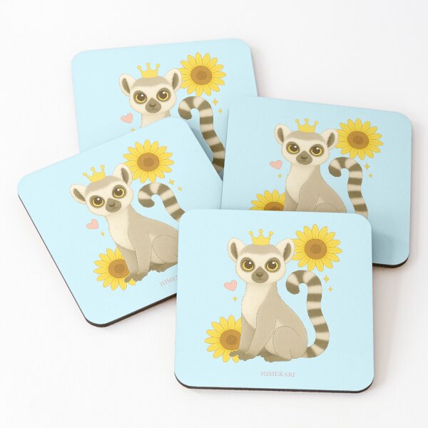 Item preview, Ring-Tailed Lemur with Sunflowers - Solid Blue designed and sold by HIMEKARI.