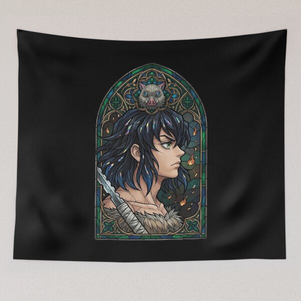 Item preview, Inosuke Hashibira Demon Slayer Emerald Stained Glass Profile designed and sold by mildaclairmo.