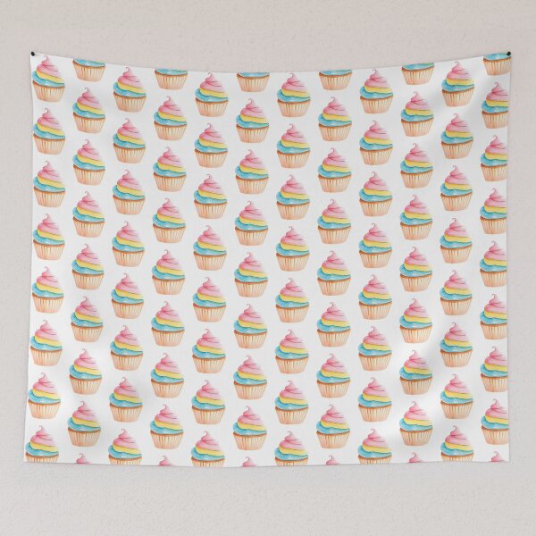 Item preview, Pastel Rainbow Cupcake Watercolor – Cottagecore Soft Aesthetic Dessert Art for Cozy & Cute Decor designed and sold by Marwamay.