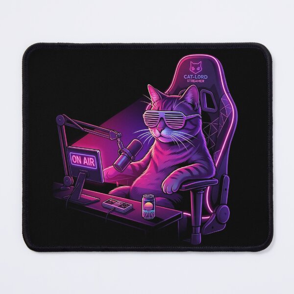 Item preview, Neon Cat Streamer – Synthwave Gamer Cat Aesthetic | Retro Vaporwave Gaming designed and sold by Offbeat Outfitters.
