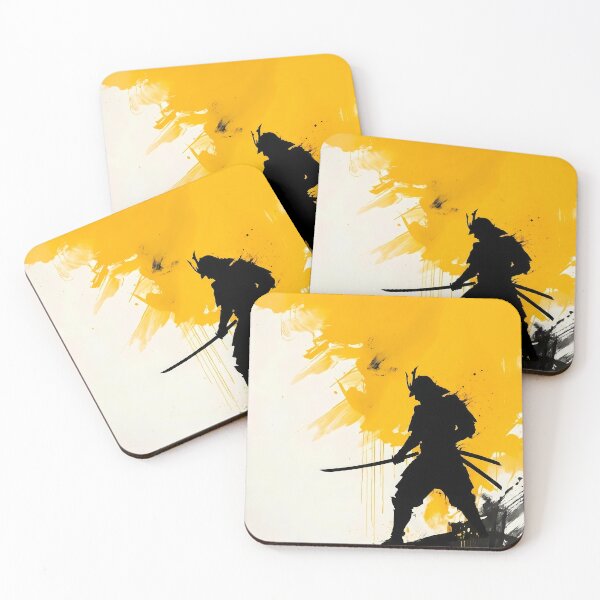 Item preview, Japanese Samurai Warrior Artwork Ink strokes Yellow designed and sold by The Artsy Stories.