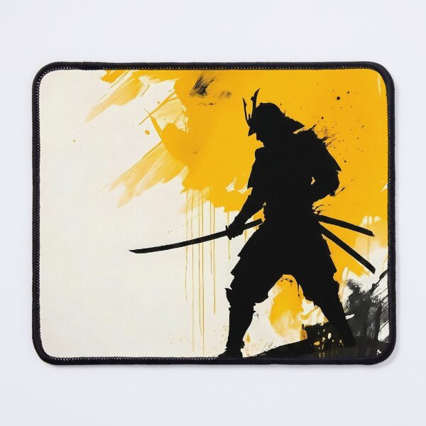 Item preview, Japanese Samurai Warrior Artwork Ink strokes Yellow designed and sold by The Artsy Stories.