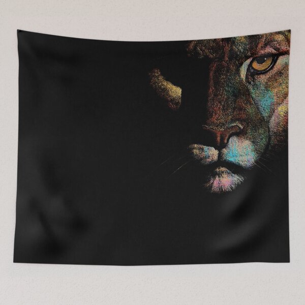 Item preview, Colorful Lion Portrait Dark Background Art designed and sold by RamyGallery.