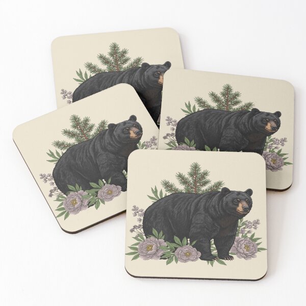 Item preview, Black Bear With Lavender Peonies And Pine Branches designed and sold by BirdsnStuff.