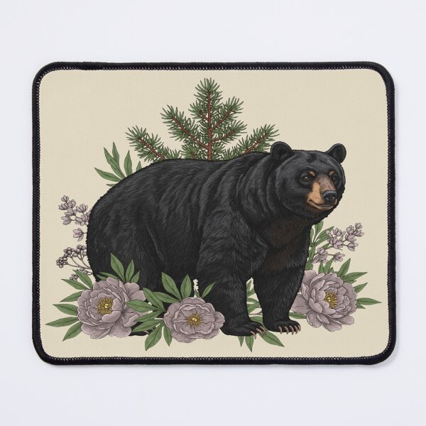 Item preview, Black Bear With Lavender Peonies And Pine Branches designed and sold by BirdsnStuff.