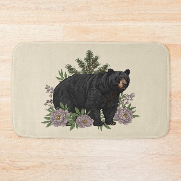Item preview, Black Bear With Lavender Peonies And Pine Branches designed and sold by BirdsnStuff.