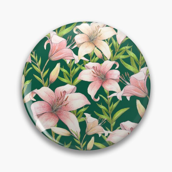 Item preview, Pink and Cream Garden Lilies on Emerald Green designed and sold by Nadya Neklioudova.