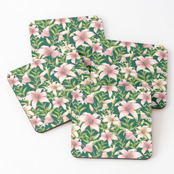 Item preview, Pink and Cream Garden Lilies on Emerald Green designed and sold by Nadya Neklioudova.