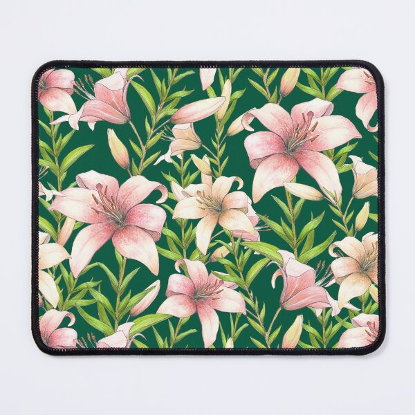 Item preview, Pink and Cream Garden Lilies on Emerald Green designed and sold by Nadya Neklioudova.