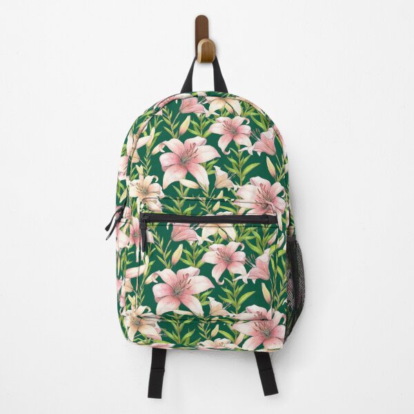 Item preview, Pink and Cream Garden Lilies on Emerald Green designed and sold by Nadya Neklioudova.