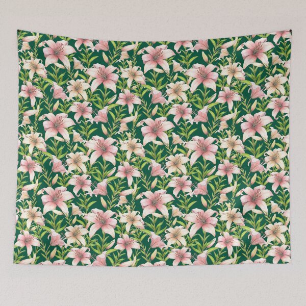 Item preview, Pink and Cream Garden Lilies on Emerald Green designed and sold by Nadya Neklioudova.