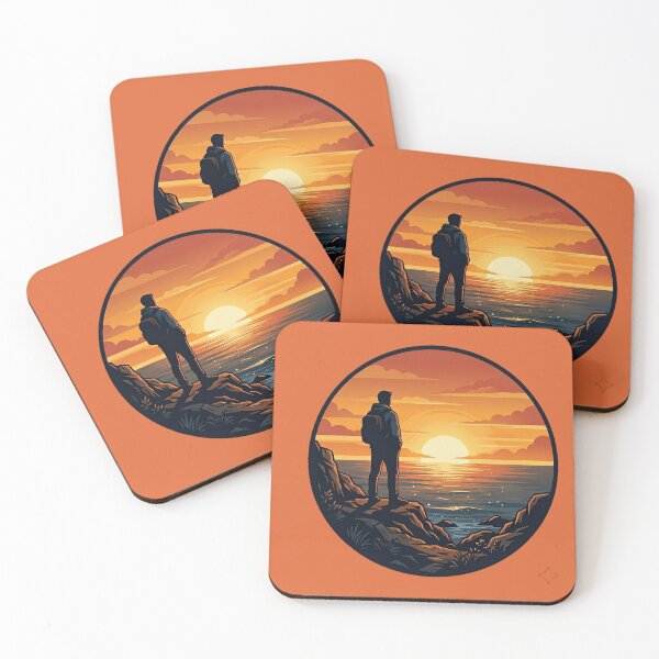 Item preview, Chasing Sunsets: Hiker Silhouette on Coastal Cliff designed and sold by Stardust_Sketches.
