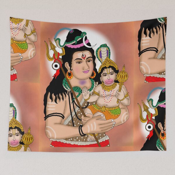 Item preview, Shankar and Hanuman Divine Artwork – Shiva Devotion Spiritual Illustration designed and sold by Harshit_Digital_Arts.