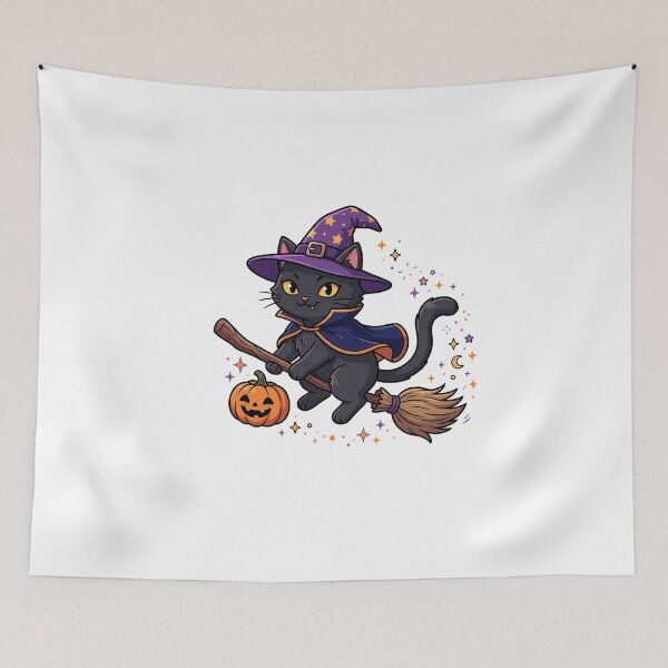 Item preview, Cute Halloween Cat on Broom designed and sold by MzulhilmiZam.