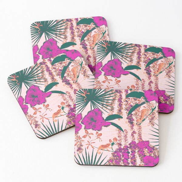 Item preview, Hot House Tropical Floral with Geckos, Frogs, Plumeria, and Palms Magenta Earthtone designed and sold by LoveAlways-AEP.