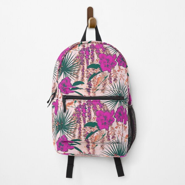 Item preview, Hot House Tropical Floral with Geckos, Frogs, Plumeria, and Palms Magenta Earthtone designed and sold by LoveAlways-AEP.