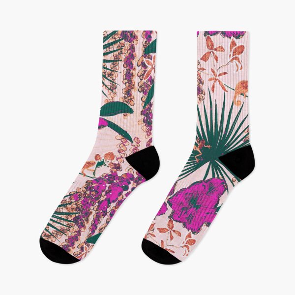 Item preview, Hot House Tropical Floral with Geckos, Frogs, Plumeria, and Palms Magenta Earthtone designed and sold by LoveAlways-AEP.