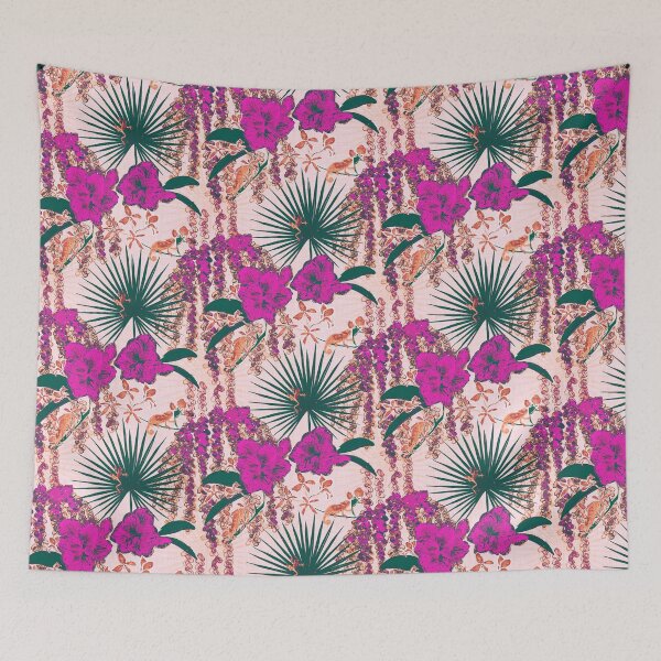 Item preview, Hot House Tropical Floral with Geckos, Frogs, Plumeria, and Palms Magenta Earthtone designed and sold by LoveAlways-AEP.