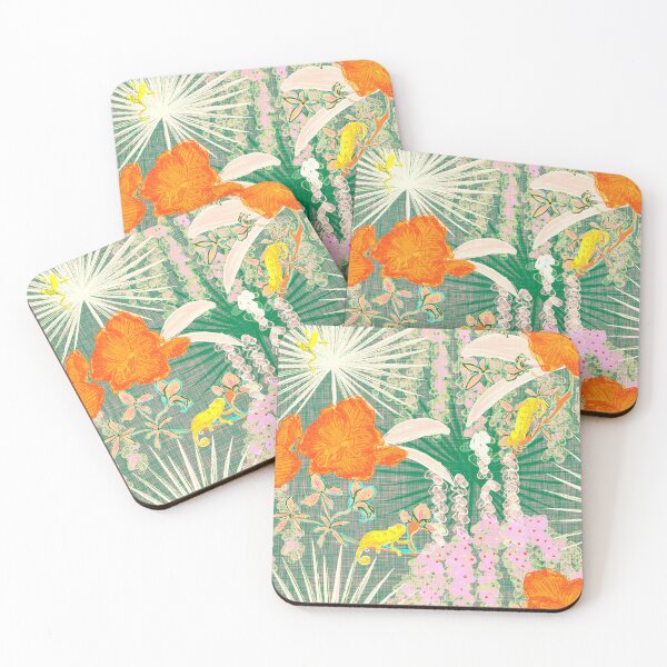 Item preview, Hot House Tropical Floral with Geckos, Frogs, Plumeria Happy Summer Citrus Pinks designed and sold by LoveAlways-AEP.