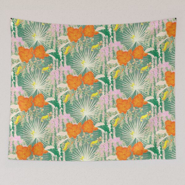 Item preview, Hot House Tropical Floral with Geckos, Frogs, Plumeria Happy Summer Citrus Pinks designed and sold by LoveAlways-AEP.