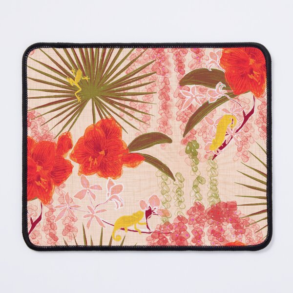Item preview, Hot House Tropical Floral with Geckos, Frogs, Plumeria Retro Pink Red Blush designed and sold by LoveAlways-AEP.