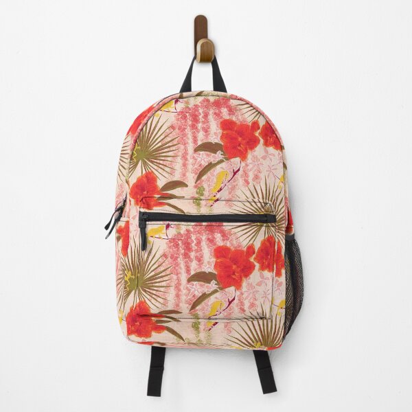 Item preview, Hot House Tropical Floral with Geckos, Frogs, Plumeria Retro Pink Red Blush designed and sold by LoveAlways-AEP.
