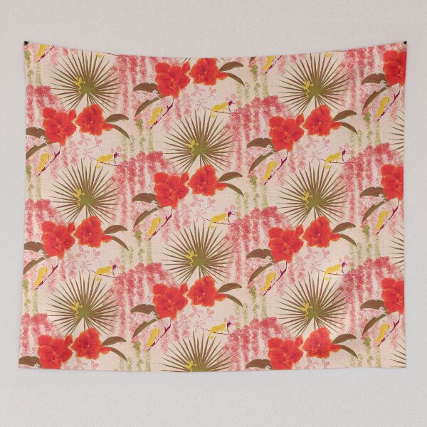 Item preview, Hot House Tropical Floral with Geckos, Frogs, Plumeria Retro Pink Red Blush designed and sold by LoveAlways-AEP.
