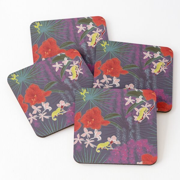 Item preview, Hot House Tropical Floral with Geckos, Frogs, Plumeria Evening Garden Magenta Plum Red designed and sold by LoveAlways-AEP.
