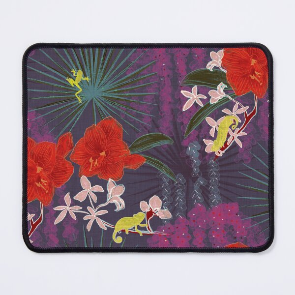 Item preview, Hot House Tropical Floral with Geckos, Frogs, Plumeria Evening Garden Magenta Plum Red designed and sold by LoveAlways-AEP.