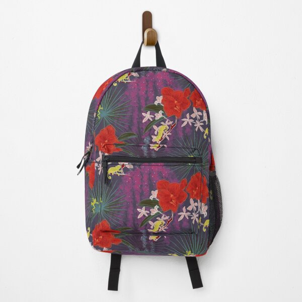 Item preview, Hot House Tropical Floral with Geckos, Frogs, Plumeria Evening Garden Magenta Plum Red designed and sold by LoveAlways-AEP.