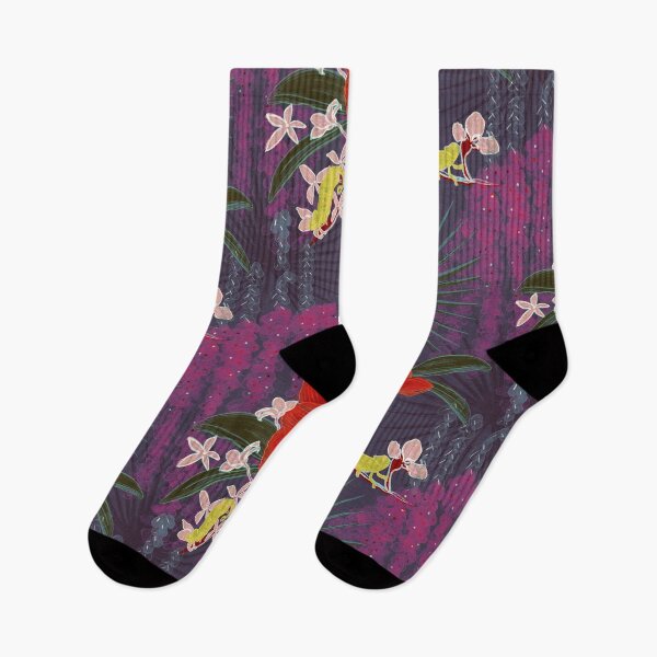 Item preview, Hot House Tropical Floral with Geckos, Frogs, Plumeria Evening Garden Magenta Plum Red designed and sold by LoveAlways-AEP.