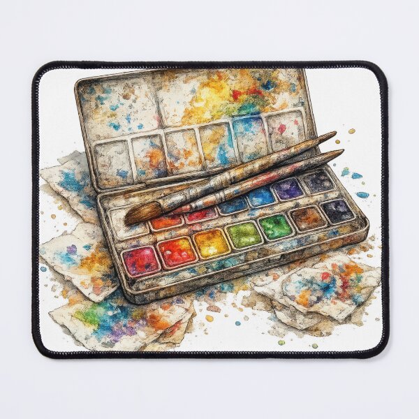 Item preview, Watercolor Paint Palette with Brushes and Colorful Splashes designed and sold by jgvisualarts.