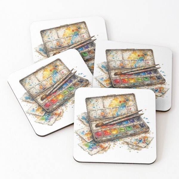 Item preview, Watercolor Paint Palette with Brushes and Colorful Splashes designed and sold by jgvisualarts.