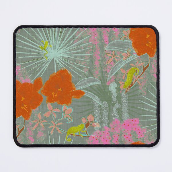 Item preview, Hot House Tropical Floral with Geckos, Frogs, Plumeria Sage and Bright Hot Pink Red Green designed and sold by LoveAlways-AEP.